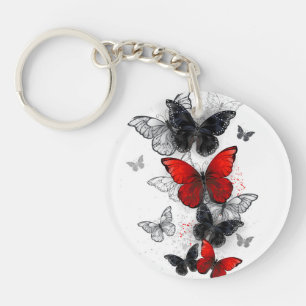 Flying Black and Red Morpho Butterflies Key Ring