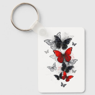 Flying Black and Red Morpho Butterflies Key Ring