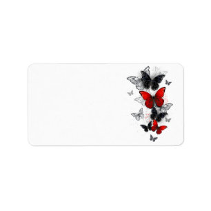 Flying Black and Red Morpho Butterflies Label