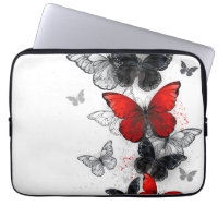 Flying Black and Red Morpho Butterflies