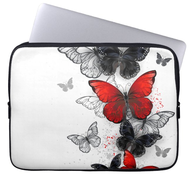 Flying Black and Red Morpho Butterflies Laptop Sleeve (Front)