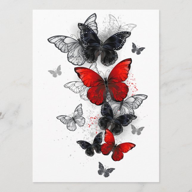Flying Black and Red Morpho Butterflies Menu (Front)