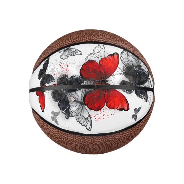 Flying Black and Red Morpho Butterflies Mini Basketball (Front)