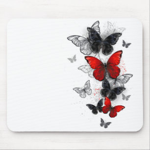Flying Black and Red Morpho Butterflies Mouse Mat