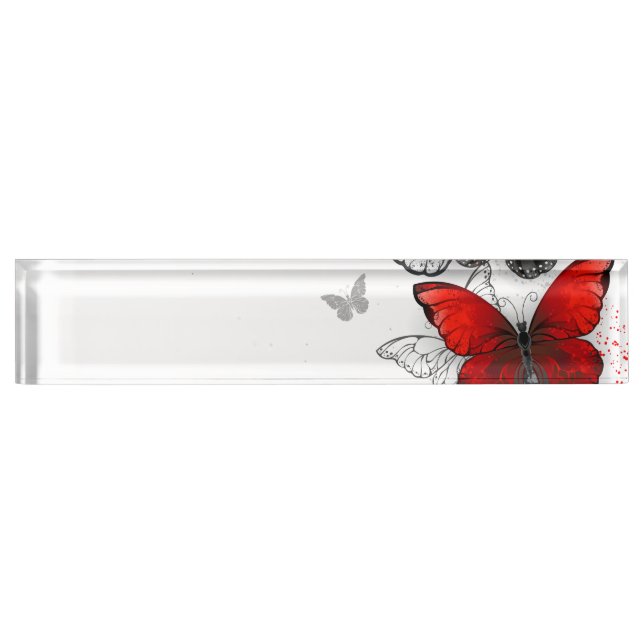Flying Black and Red Morpho Butterflies Nameplate (Front)