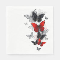 Flying Black and Red Morpho Butterflies