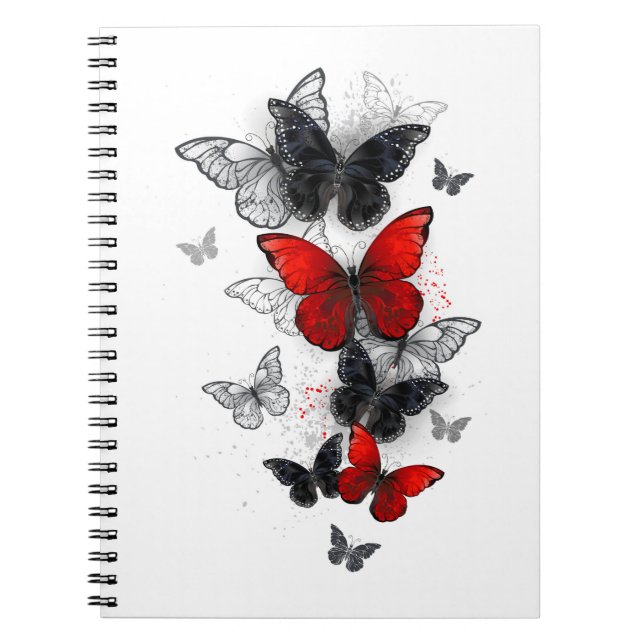 Flying Black and Red Morpho Butterflies Notebook (Front)