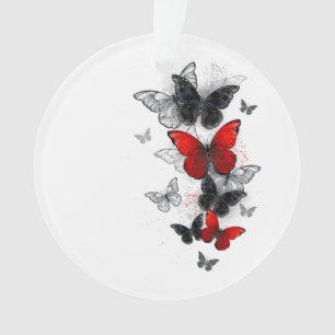 Flying Black and Red Morpho Butterflies Ornament