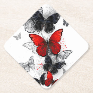 Flying Black and Red Morpho Butterflies Paper Coaster