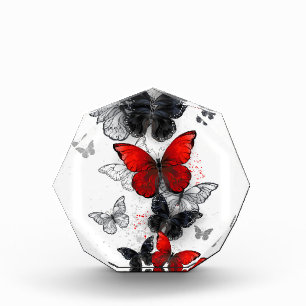 Flying Black and Red Morpho Butterflies Photo Block