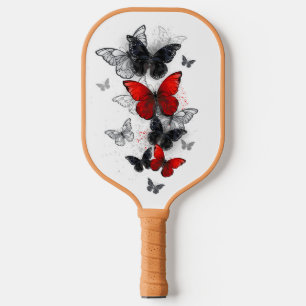Flying Black and Red Morpho Butterflies Pickleball Paddle