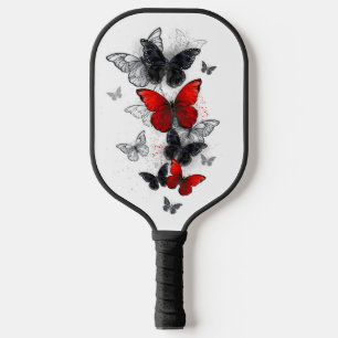 Flying Black and Red Morpho Butterflies Pickleball Paddle