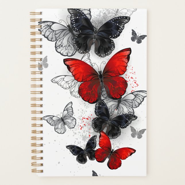 Flying Black and Red Morpho Butterflies Planner (Front)