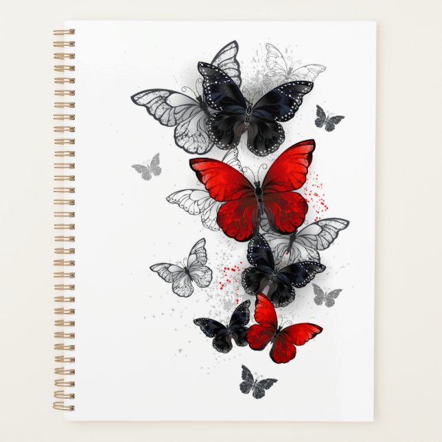Flying Black and Red Morpho Butterflies Planner (Front)