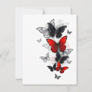 Flying Black and Red Morpho Butterflies RSVP Card