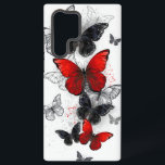 Flying Black and Red Morpho Butterflies Samsung Galaxy Case<br><div class="desc">Flock of flying,  realistic,  red and black morpho butterflies on white background with drops of paint.</div>