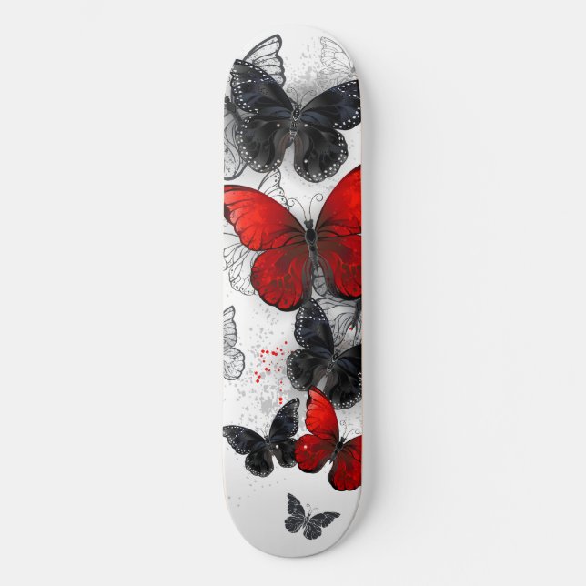 Flying Black and Red Morpho Butterflies Skateboard (Front)