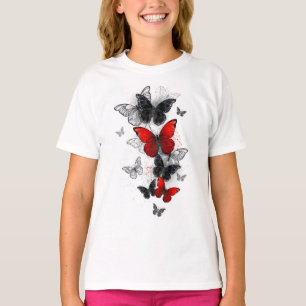 Flying Black and Red Morpho Butterflies T-Shirt