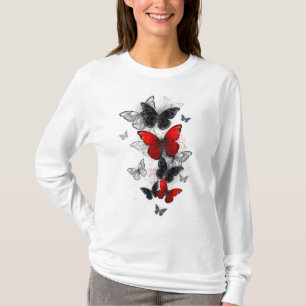 Flying Black and Red Morpho Butterflies T-Shirt