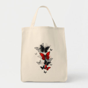 Flying Black and Red Morpho Butterflies Tote Bag