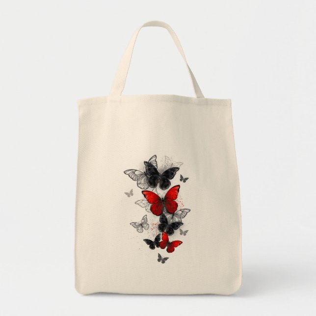 Flying Black and Red Morpho Butterflies Tote Bag (Front)