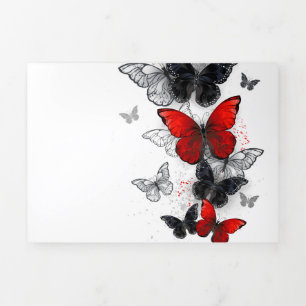 Flying Black and Red Morpho Butterflies Tri-Fold Announcement