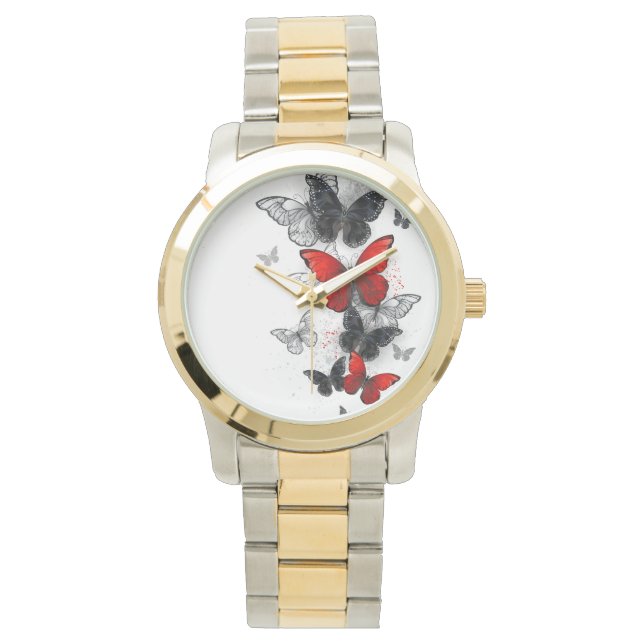 Flying Black and Red Morpho Butterflies Watch (Front)