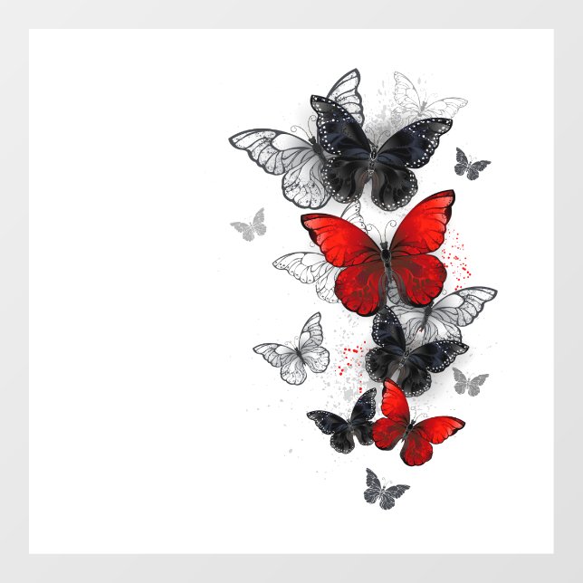 Flying Black and Red Morpho Butterflies Window Cling (Sheet)