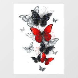 Flying Black and Red Morpho Butterflies Window Cling