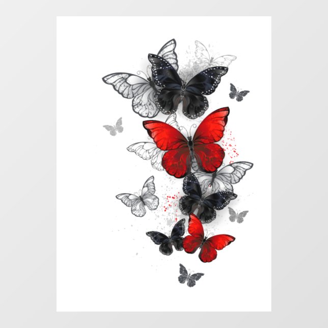 Flying Black and Red Morpho Butterflies Window Cling (Sheet)