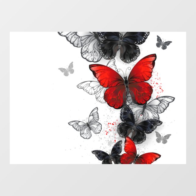 Flying Black and Red Morpho Butterflies Window Cling (Sheet)