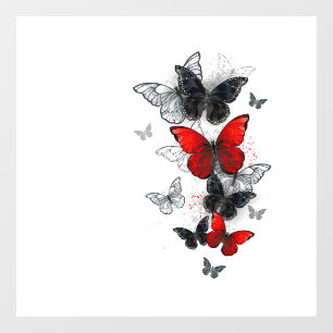 Flying Black and Red Morpho Butterflies Window Cling