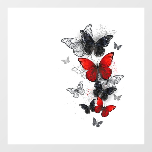 Flying Black and Red Morpho Butterflies Window Cling (Sheet)
