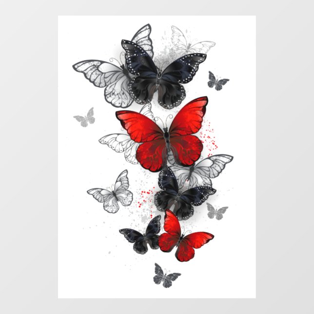 Flying Black and Red Morpho Butterflies Window Cling (Sheet)