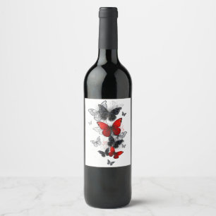 Flying Black and Red Morpho Butterflies Wine Label