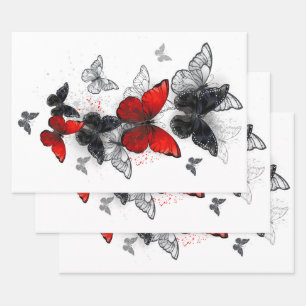 Flying Black and Red Morpho Butterflies Wrapping Paper Sheet