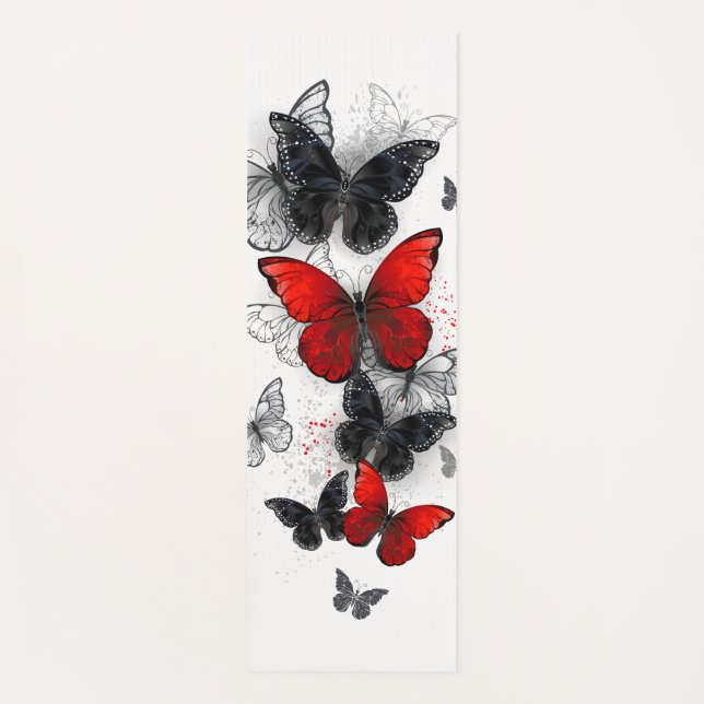 Flying Black and Red Morpho Butterflies Yoga Mat (Front)