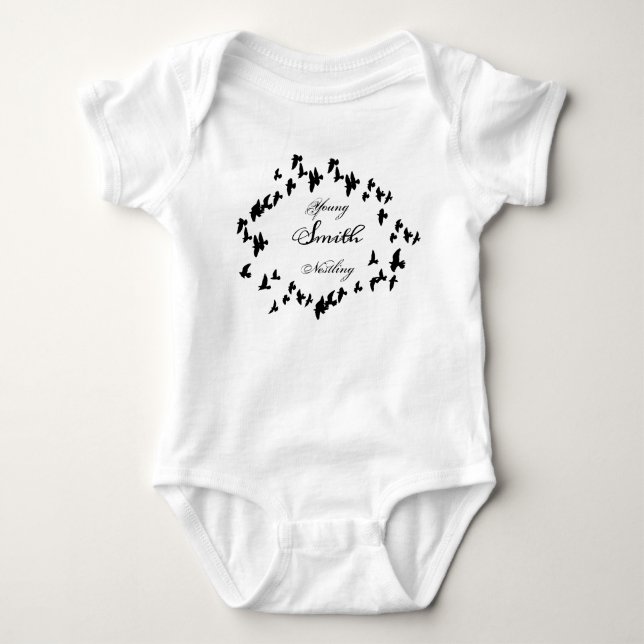 Flying Black Birds Gothic Baby Bodysuit (Front)