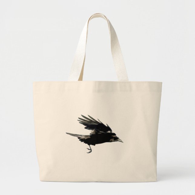 Flying Black Crow Art for Birdlovers Large Tote Bag (Front)