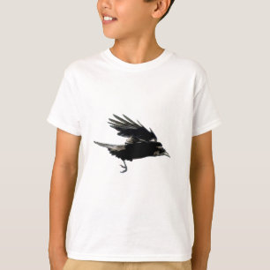 Flying Black Crow Wildlife Art T-Shirt