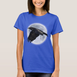 Flying Black Raven and Full Moon T-Shirt
