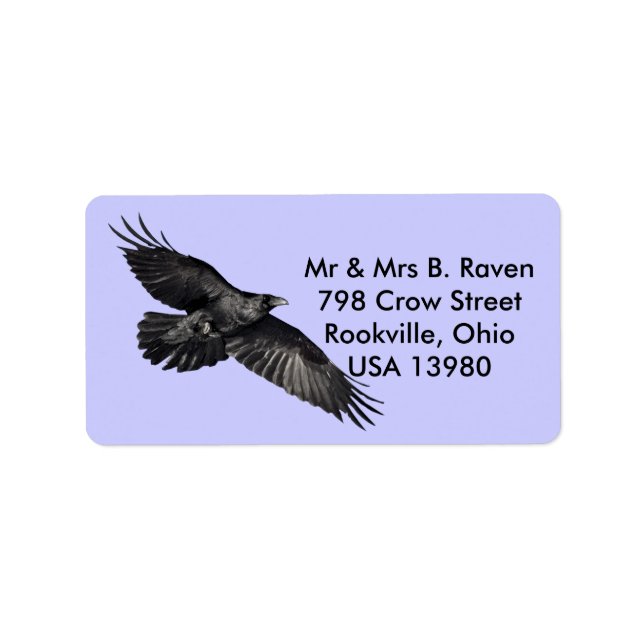 Flying Black Raven Bird-lover Labels (Front)