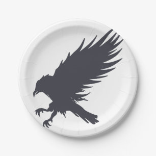 Flying black raven - Choose background color Paper Plate