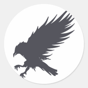 Flying black raven - Choose background colour Classic Round Sticker