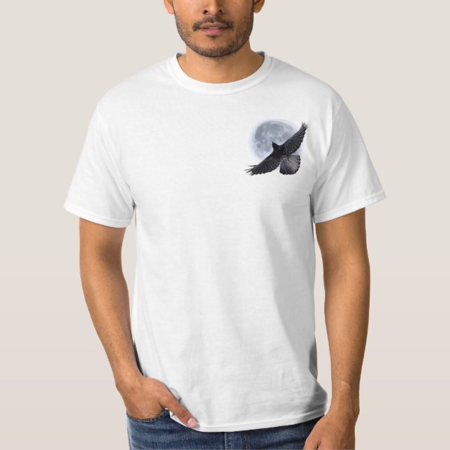 Flying Black Raven Embracing the Moon Art T-Shirt (Front)