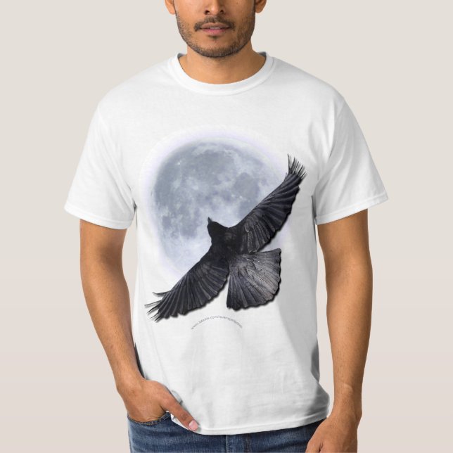 Flying Black Raven Embracing the Moon T-Shirt (Front)