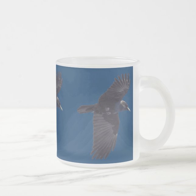 Flying Black Raven Gothic, Celtic, Wiccan Frosted Glass Coffee Mug (Right)