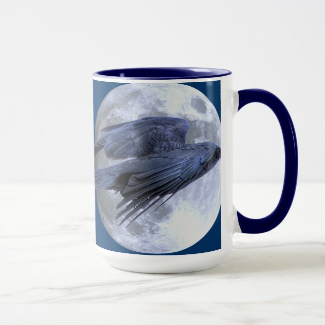 Flying Black Raven Gothic, Celtic, Wiccan Mug (Right)