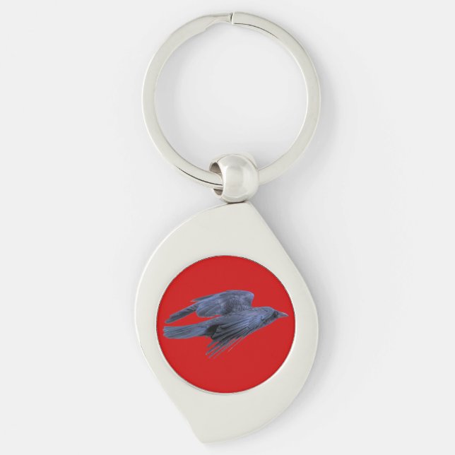 Flying Black Raven Gothic, Celtic, Wildlife Key Ring (Front)