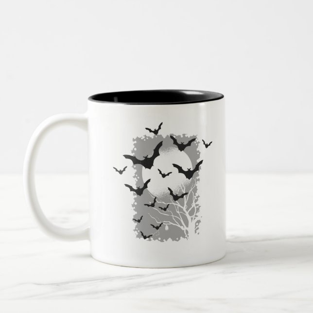 Flying Black Vampire Bats  Two-Tone Coffee Mug (Left)